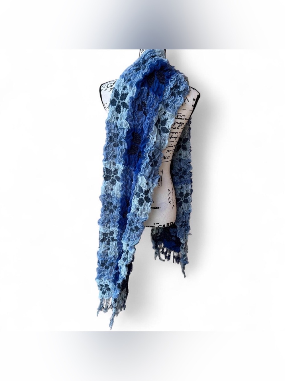 Blue Textured Knit Ruffle Scarf - Picture 7 of 7